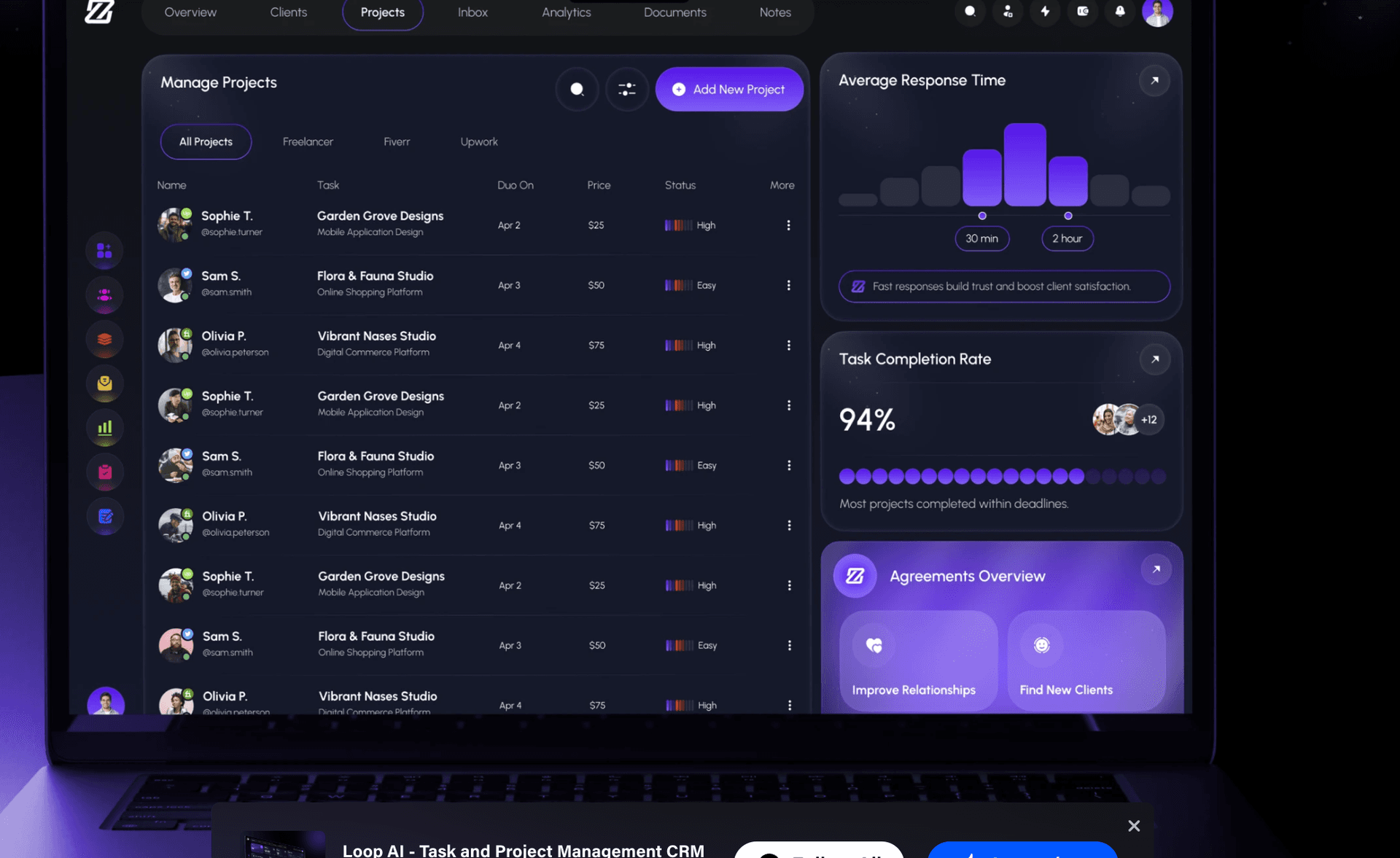 Noor interface view showing project and operational management context.